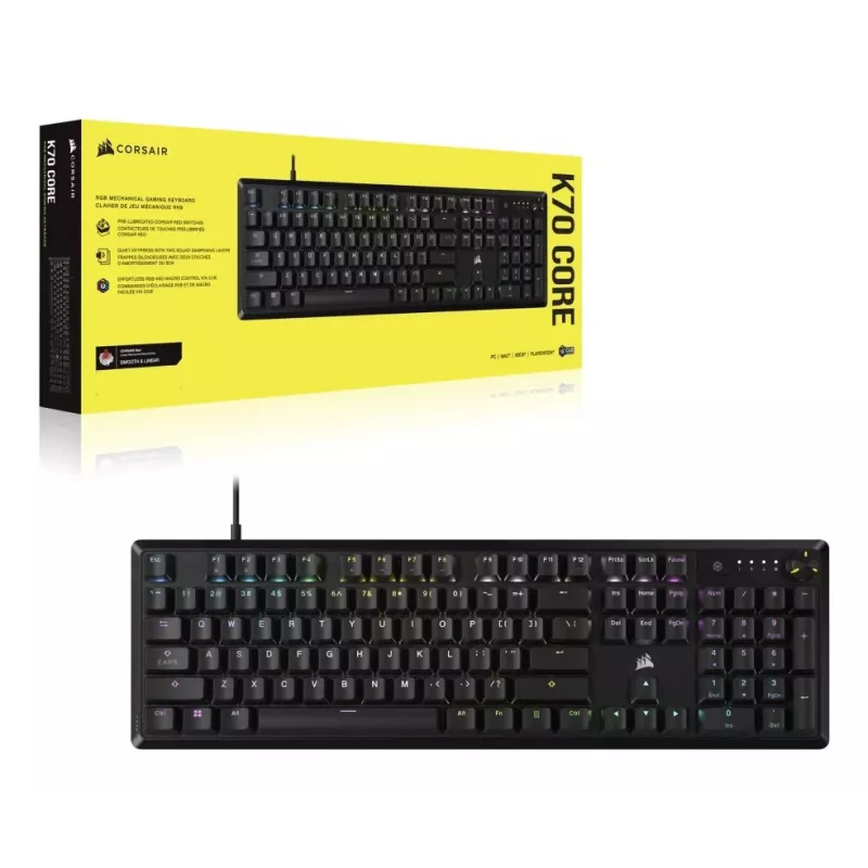Corsair K70 mänguklaviatuur, USB, must, mehaaniline, täissuuruses, 104 klahvi