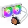 Vedelikjahutuskomplekt Cooler Master MasterLiquid 240L Core ARGB Valge — 240 mm radiaator, 120 mm ventilaatorid, toetab LGA1700/AM5/AM4 ja vanemaid pesasid