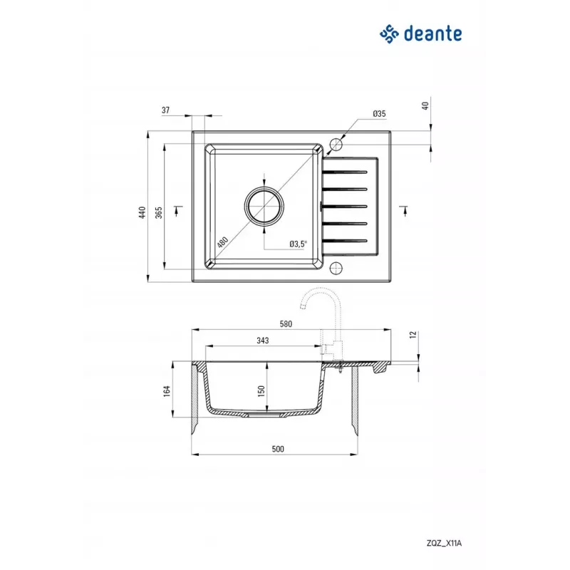 1-BOWL GRANITE SINK WITH DRAINER DEANTE Must ZORBA