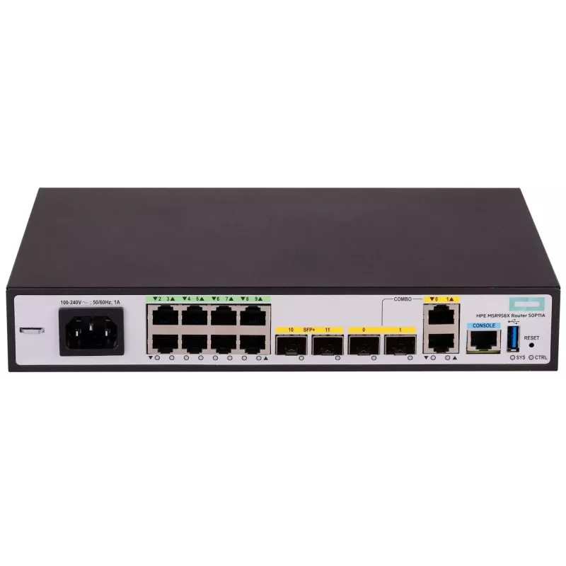 Hewlett Packard Enterprise HPE FlexNetwork MSR958X - ruuter 8-pordiline lüliti - 1GbE - WAN-pordid: 6 - Wi-Fi - rack-kinnitatav (S0P11A)