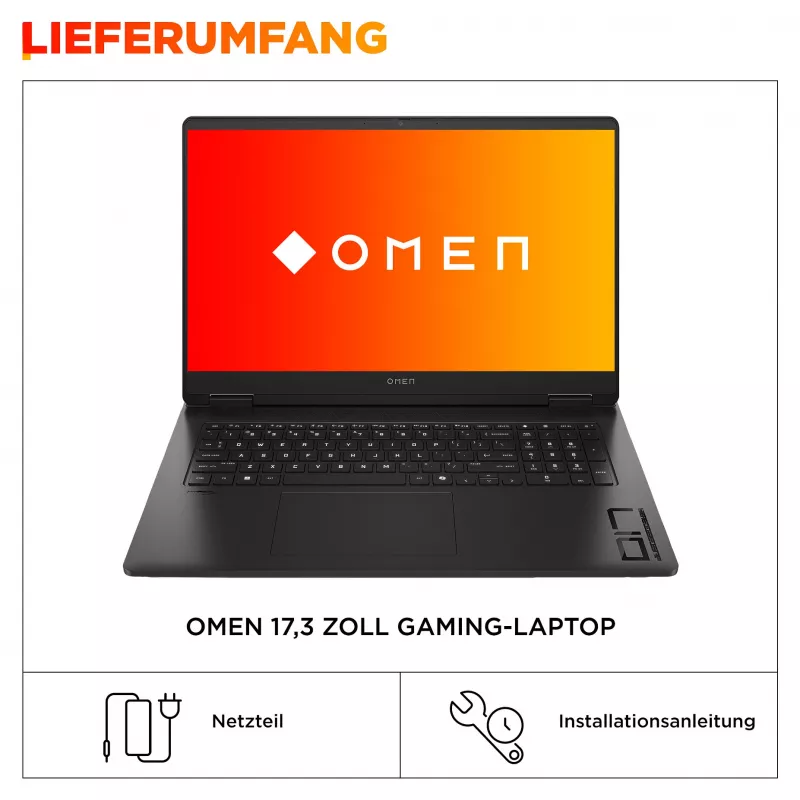 HP OMEN mängusülearvuti 17,3 FHD IPS Ryzen AI 7 350 32GB/1TB RTX 5060 144Hz Win11 17-db1476ng - klaviatuur võib olla saksa keeles