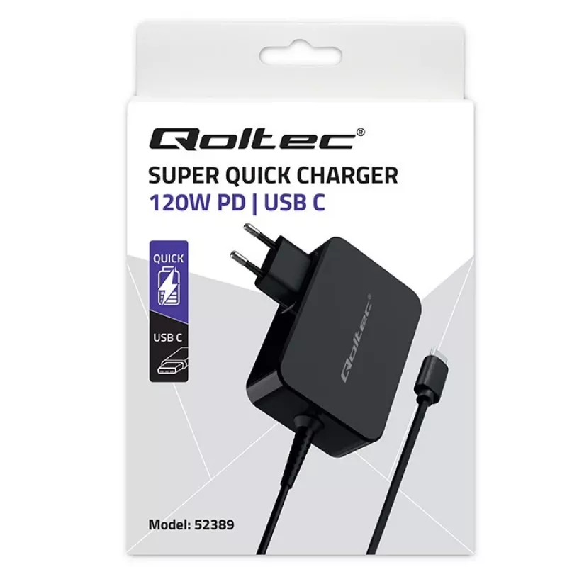 Qoltec PD 120W Turbo Fast Laadija | 5-28V | 3-4.5A | USB-C | Must