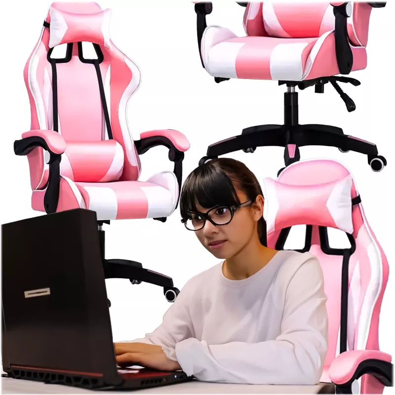 Extralink Gaming | Mängutool | kontori-, pööratav, kopatool, roosa-valge, G-525