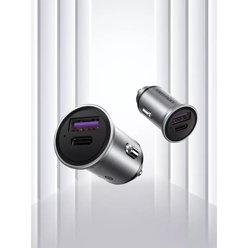Vention kahe pordiga USB A+A (30+30) auto laadija hall ministiilis alumiiniumisulamist