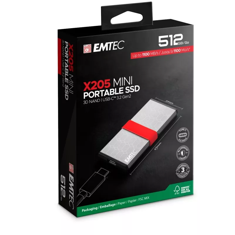 SSD Emtec 512GB Mini USB USB-C USB 3.2 Gen 2x2