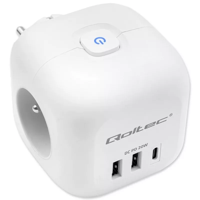 Pikendusjuhe QOLTEC 52548 3 vahelduvvoolupesaga ja USB-pordiga