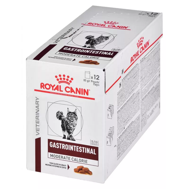 Märg kassitoit Royal Canin Gastrointestinal Moderate Calorie 12 x 85 g kotikest, täiskasvanud kassidele, lihamaitsega, 82,2% niiskust
