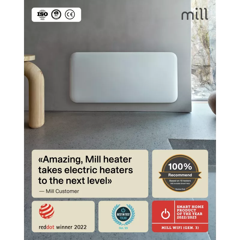 Mill WiFi-paneelkütteseade | PA1500WIFI4A | Paneelkütteseade | 1500 W | Sobib ruumidele kuni 22 m² | Valge | IPX4