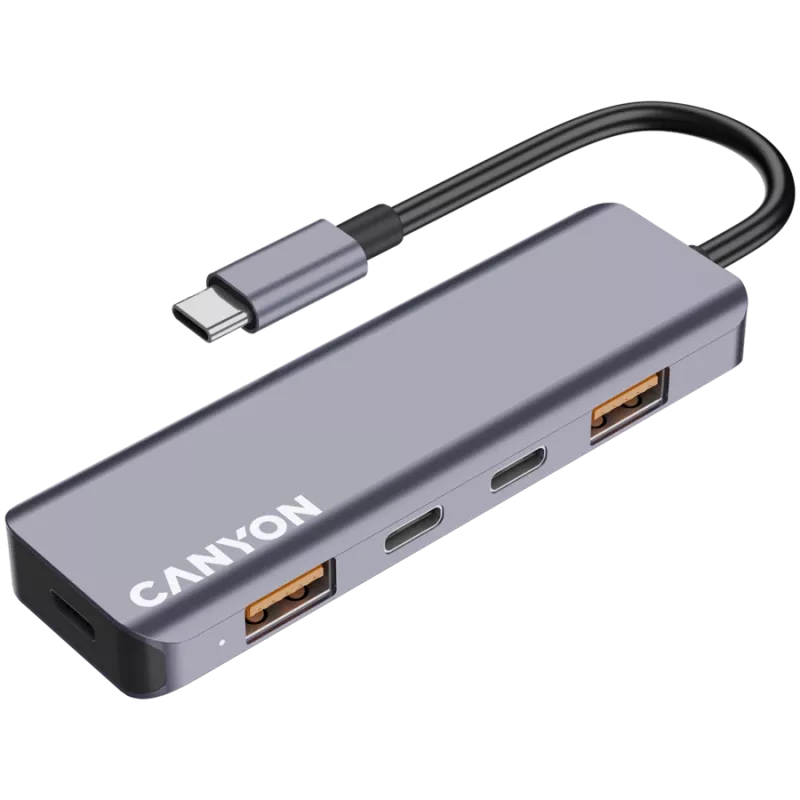 Canyon DS-18 - USB-C jaotur - 5 porti - 1x USB-C 5V alalisvoolu laadimine - 2x USB-C - 10Gbps - 2x USB 3.2