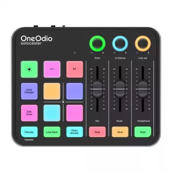 Audio mikser ja USB helikaart OneOdio Solocaster — kompaktne lauaarvuti liides voogedastuseks ja salvestamiseks