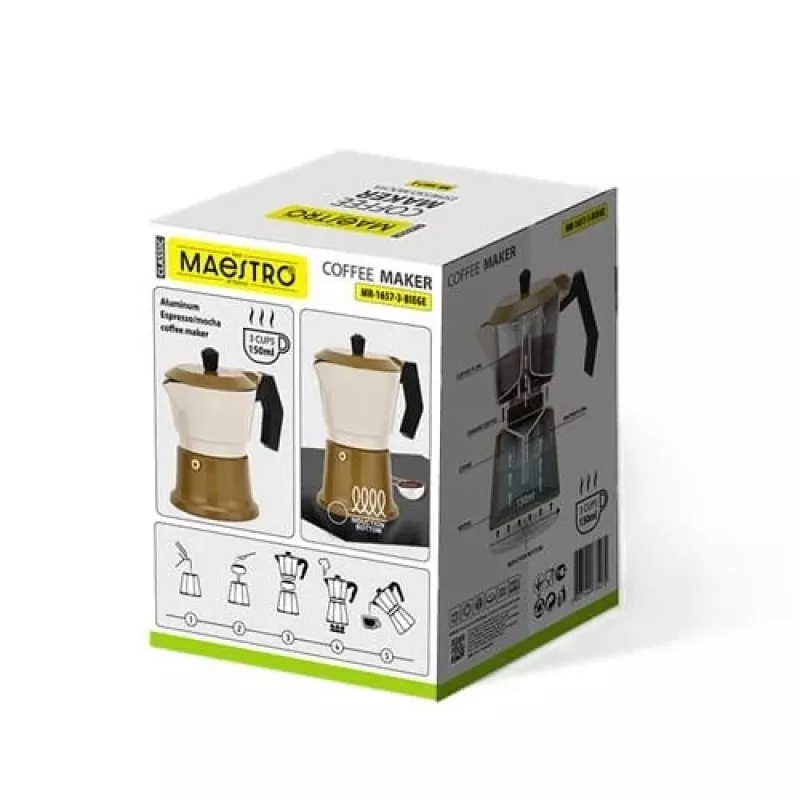 Alumiiniumist pliidikannu mokapott Maestro MR-1657-3-BEIGE – 3 tassi espressokann, beež