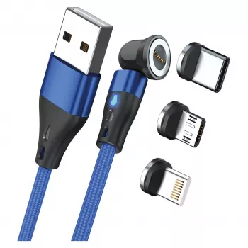 USB kaabel RealPower MagneticCharge3 1m USB A Blue Fast Charging Data Transfer
