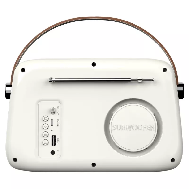 Kaasaskantav raadio SAVIO RS-02 — analoog-FM-tuuner, Bluetooth 5.3, USB-toide, 3 W, valge