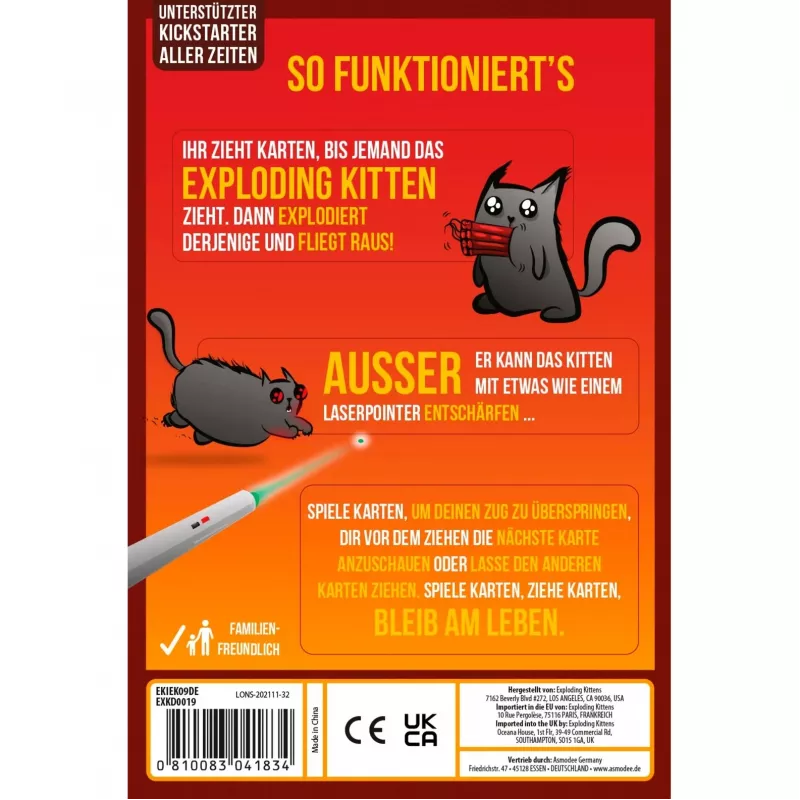 Exploding Kittens - 2 mängijale, kaardimäng