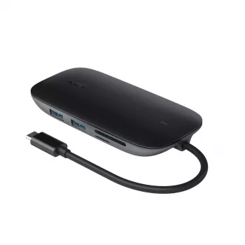 Sülearvuti dokkimisjaam AUKEY CB-C71 — 3× USB-C (USB 3.2 Gen1), HDMI, RJ‑45, MicroSD, USB PD 100W, 0,15 m kaabel, must