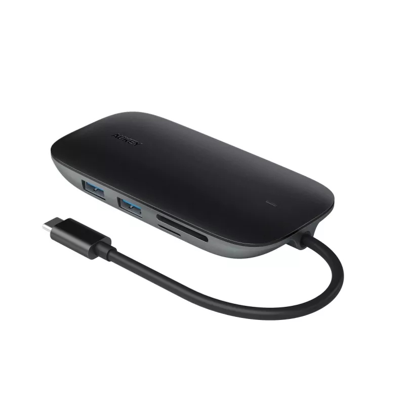 Sülearvuti dokkimisjaam AUKEY CB-C71 — 3× USB-C (USB 3.2 Gen1), HDMI, RJ‑45, MicroSD, USB PD 100W, 0,15 m kaabel, must