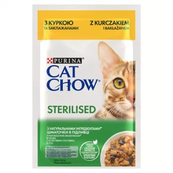 PURINA Cat Chow Sterilised Gig Kana ja baklažaaniga - märg kassitoit 85 g