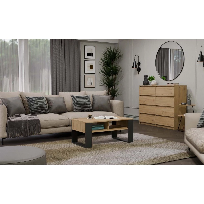 Kohvilaud top e shop Modern 90×58×50 cm, antratsiitkarkass, kunstnikutamme riiulid, matt