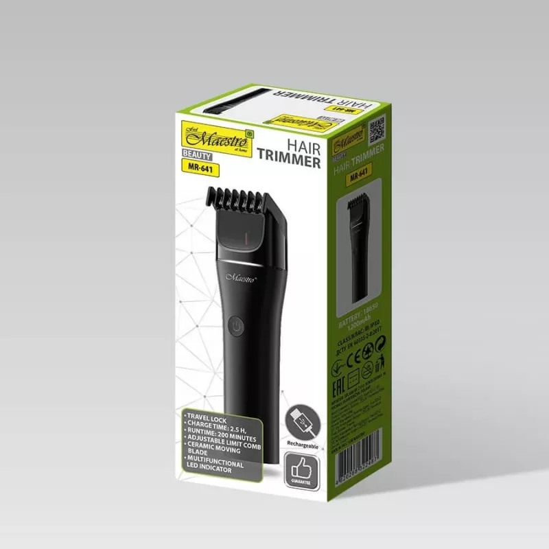 Juhtmeta juukselõikur Maestro MR-641, keraamiline tera, USB-laetav, 1200 mAh, 45×155×30 mm