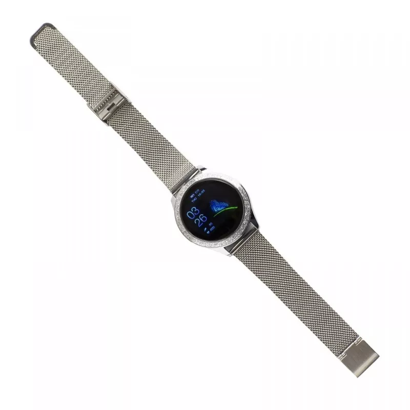 Nutikell ORO-MED ORO-SMART CRYSTAL SILVER — ümmargune metallkorpus, LCD 240×198, 1,04-tolline ekraan, Bluetooth 4.0, veekindel, 120 mAh aku