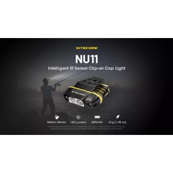 Peavõru taskulamp Nitecore NU11 — 150 lm, IPX5, USB laetav, 41 g, kollane/must