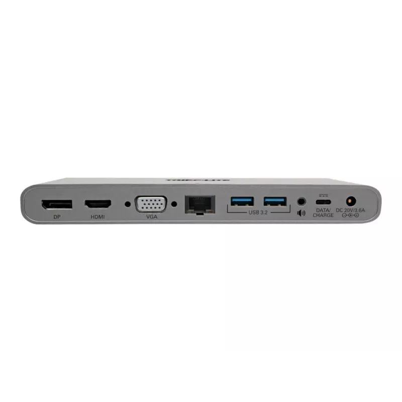 Eaton Tripp Lite USB-C dokk, kolmekordne ekraan - 4K HDMI/DisplayPort, VGA, USB 3.2 Gen 1, USB-A/USB-C jaotur, GbE, 100W PD laadimine, rahvusvahelised toitekaablid - dokkimisjaam - USB-C