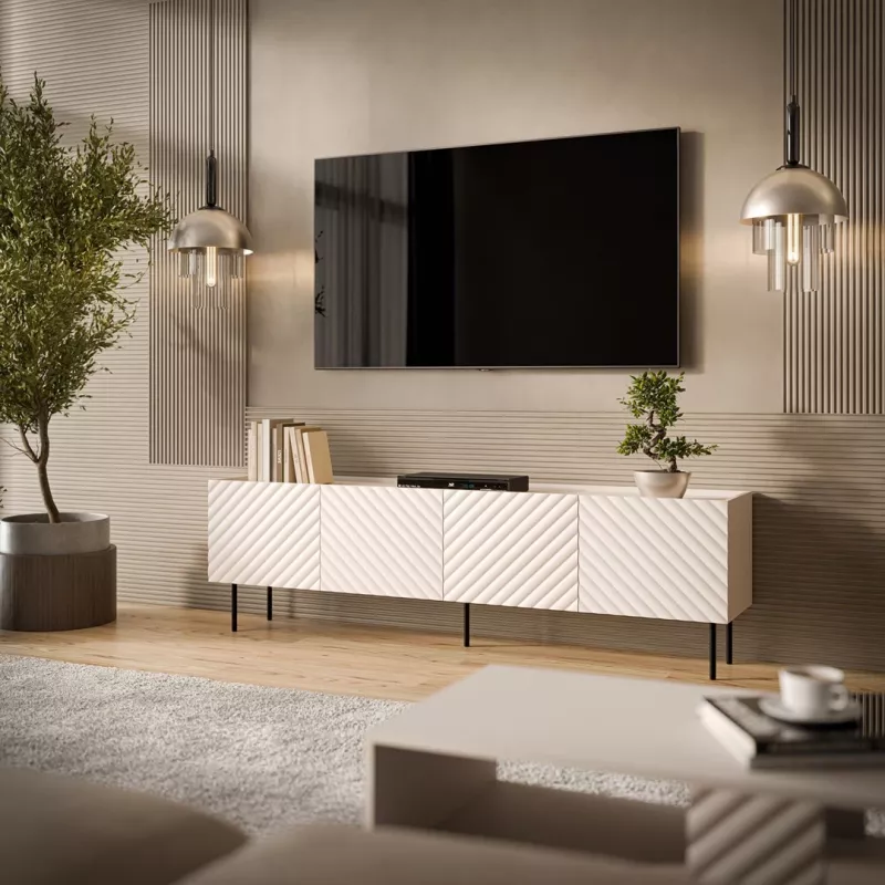 TV-kapp Cama LUCCA 4D 200x40x59 cm, cashmere viimistlusega, hall puitlaastplaadist pealispind