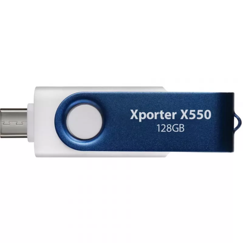 USB-mälupulk PATRIOT Xporter X550 128 GB, kahe liidesega USB-A ja USB-C 3.2 Gen 1, sinine/valge
