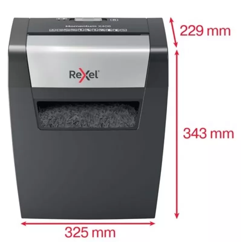 Rexel Momentum X406 ristlõikega paberipurustaja P4, osakesteks lõikav purustamine, 4 x 28 mm, 15 L, 125 lehte, 70 dB, nupud