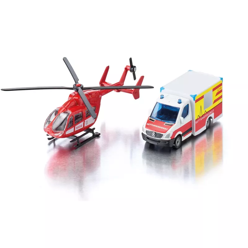 Usorteret Siku Mercedes-Benz Rescue Van and Helicopter mudelikomplekt