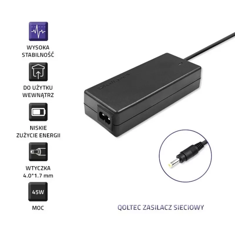 Qoltec 51509.45W toiteadapter Lenovo jaoks | 45W | 20V | 2,25A | 4,0*1,7 | +toitekaabel