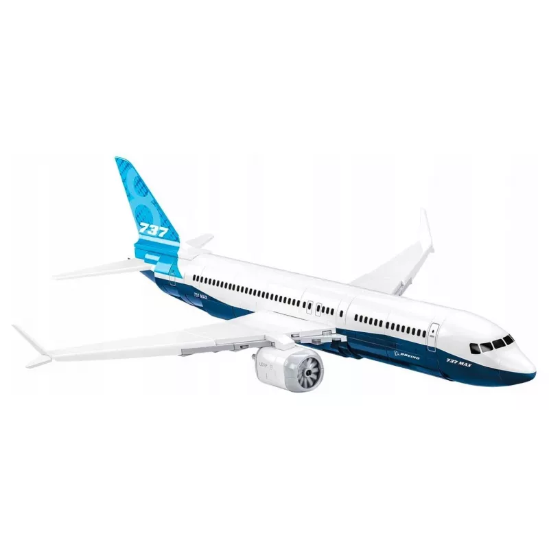 Ehituskomplekt Cobi Boeing 737-8 — 340 osa, soovitatav vanus 7+, sinine ja valge
