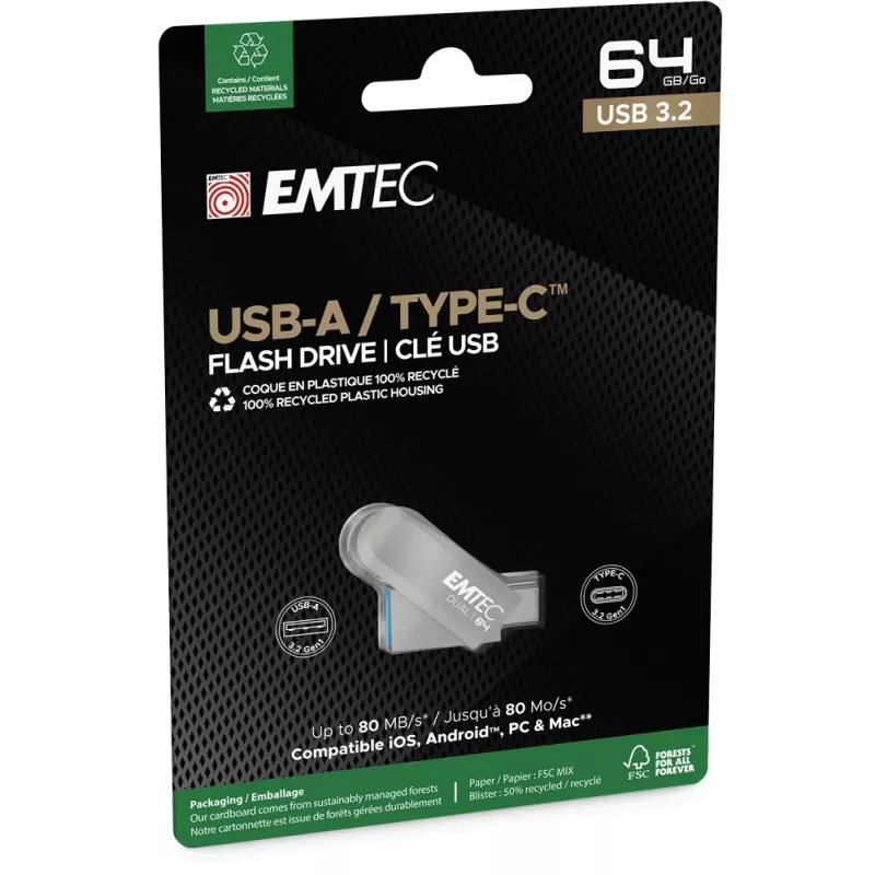 USB-mälupulk Emtec 64 GB USB Type-A USB USB-C D280