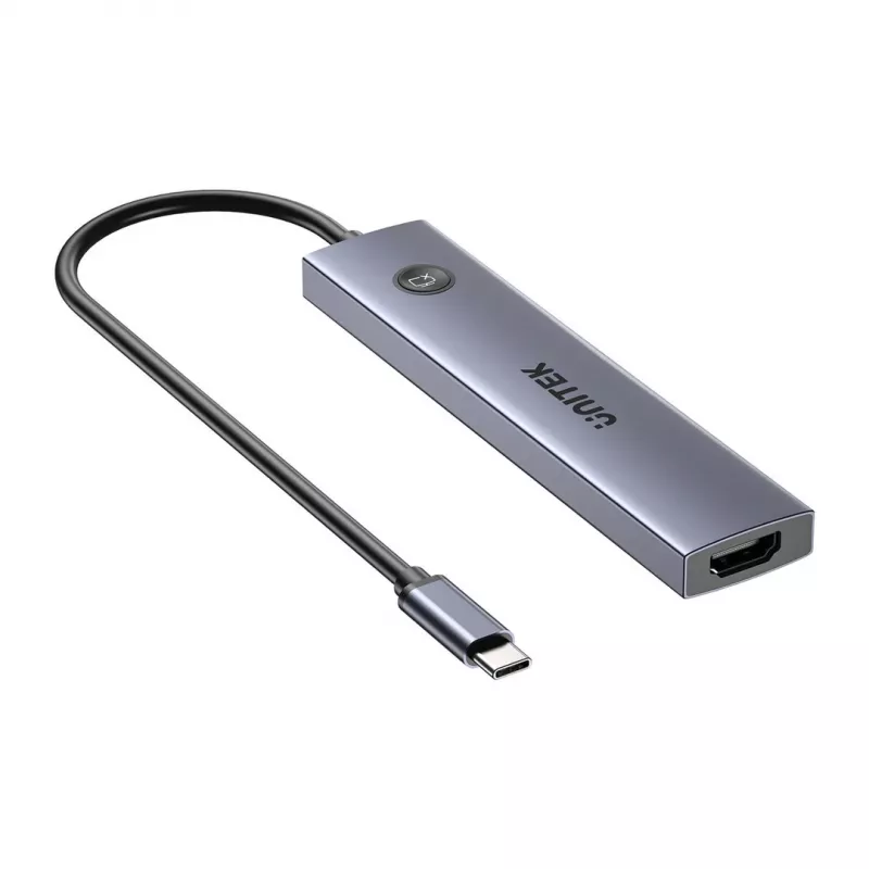 USB-C jaotur Unitek H1124AGY01 100W PD, HDMI 2.0, 2x USB‑A, 2x USB‑C, SD/microSD lugejaga — alumiinium