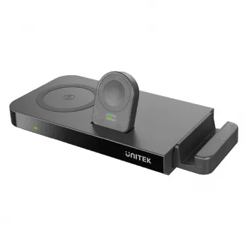 UNITEK MagMighty Combo 5 juhtmevaba laadimisalus kõrvaklappidele nutitelefonile nutikellale must USB kiirlaadimine