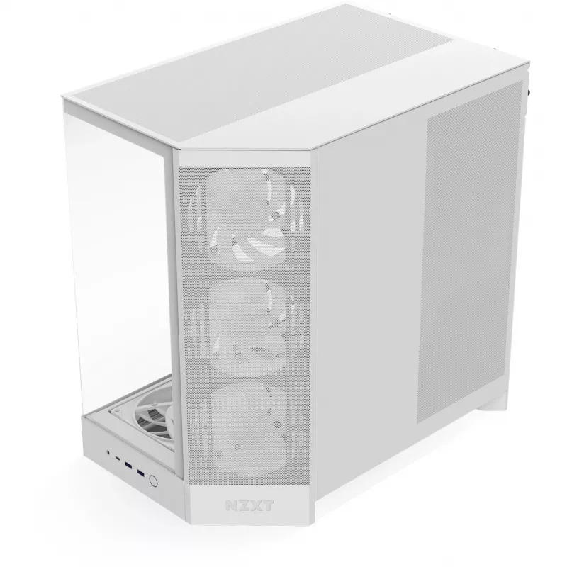 PC Midi Torn korpus NZXT H9 Flow RGB+ — Valge, toetab ATX/EATX/Micro-ITX, karastatud klaas, 3x140 mm ees + 1x120 mm taga ventilaatorit