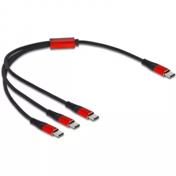 USB-laadimiskaabel DeLOCK 3-in-1 USB-C – 3x USB-C, 30 cm, must/punane