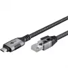 Ethernet-kaabel USB-C 3.2 Gen2 pistik > RJ-45 pistik, LAN-adapter must/hõbedane, 2 meetrit, põimitud tekstiilist ümbris