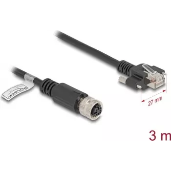 Võrgukaabel DeLOCK M12 Kaabel D-kodeeringuga 4-kontaktiline emane RJ45-pistikule Cat.5e 3m Must