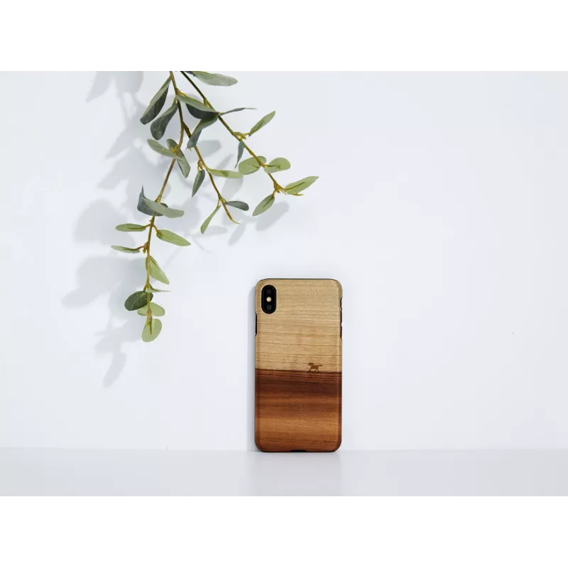 Mehe ja puidu telefoniümbris iPhone XS Max jaoks — must kaitseümbris