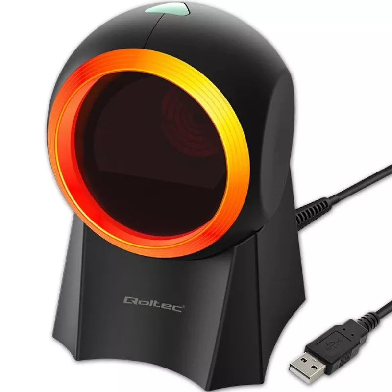 Juhtmega lauaarvuti vöötkoodiskanner QOLTEC 50857 — 1D/2D, USB, ABS-korpus, must, 1,75 m kaabel