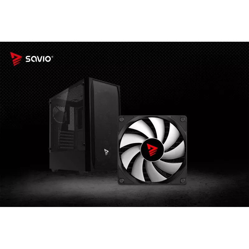 Arvuti korpus SAVIO Noctis Flow — kuubikujuline, Mini‑ITX/Micro‑ATX/ATX, 3x120 mm ees, 1x120 mm taga, 2x3,5 tolli + 3x2,5 tolli pesad, karastatud klaas