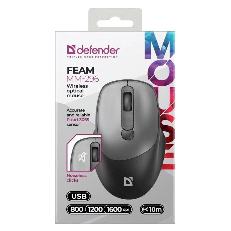 Juhtmevaba hiir Defender Silent Click Feam hall 52298
