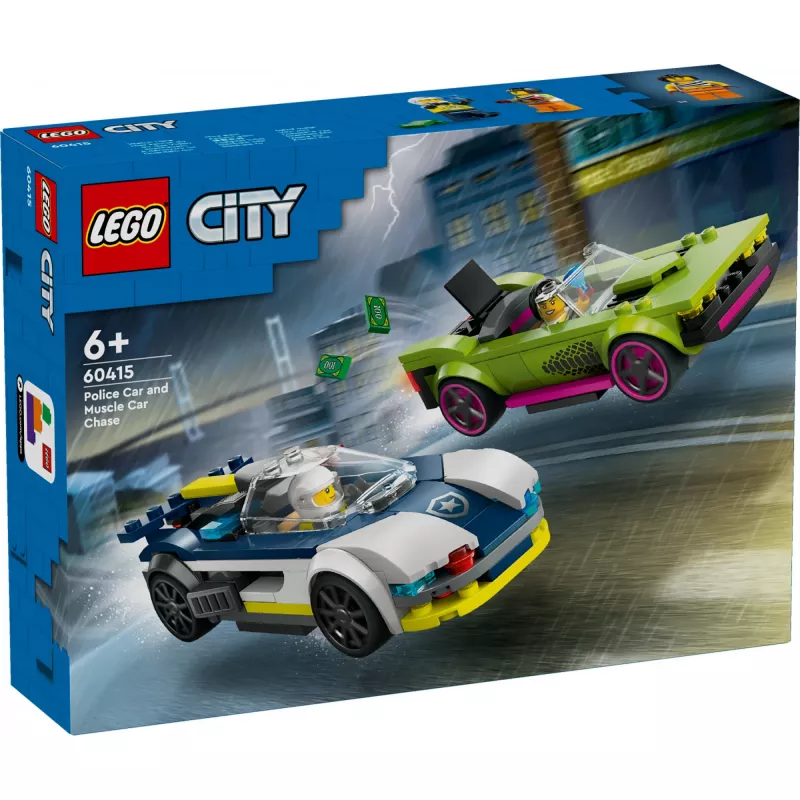 LEGO City mängukomplekt 60415 Politseiauto ja muskelauto tagaajamine — 213 tükki, 2 minifiguuri, vanusele 6+