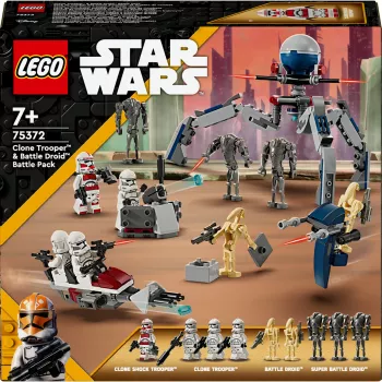 LEGO Star Wars kloonsõdurite ja lahingudroidide lahingukomplekti ehitusmänguasjad lastele kiirrattasõidukiga, 4 minifiguuri ja 5 figuuri, kingitused poistele