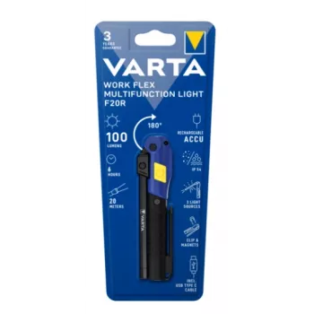 Käsi-töövalgusti Varta Work Flex Must LED, 100 lm, sisseehitatud aku, 6 h, alumiinium/nailon/PC/kumm, 120 mm