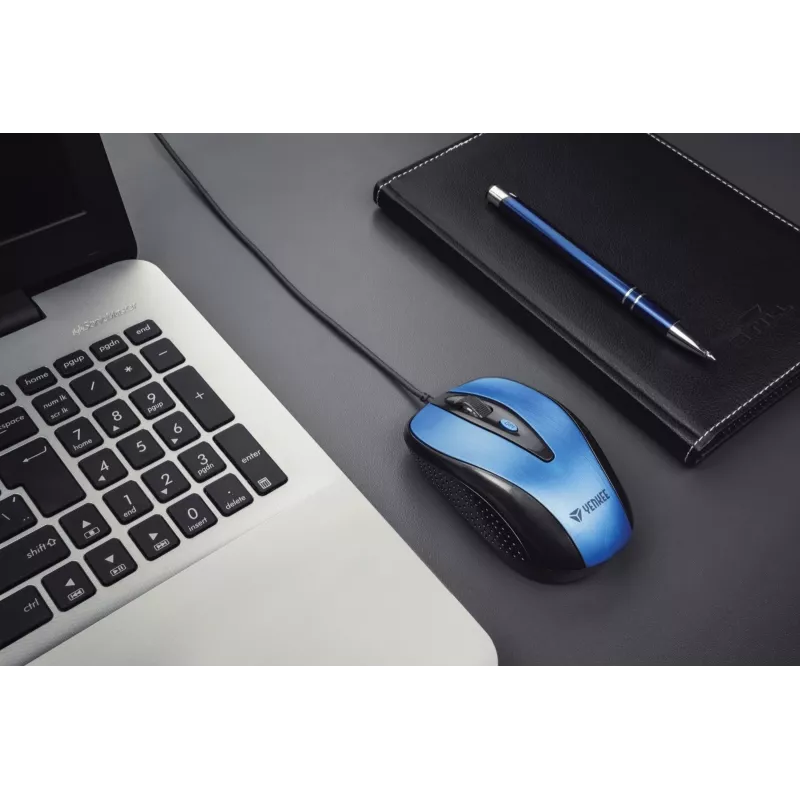 USB-juhtmega hiir, 4 nuppu, optiline, sümmeetriline, sinine