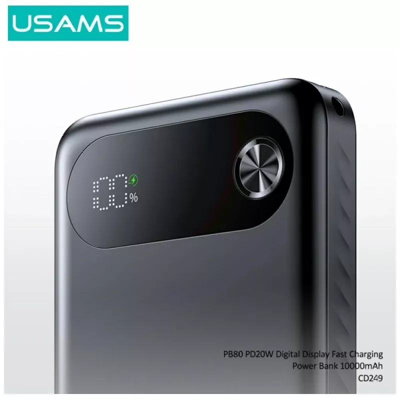Akupank usams PB80 PD20W 10000 mAh — kaasaskantav laadija, must