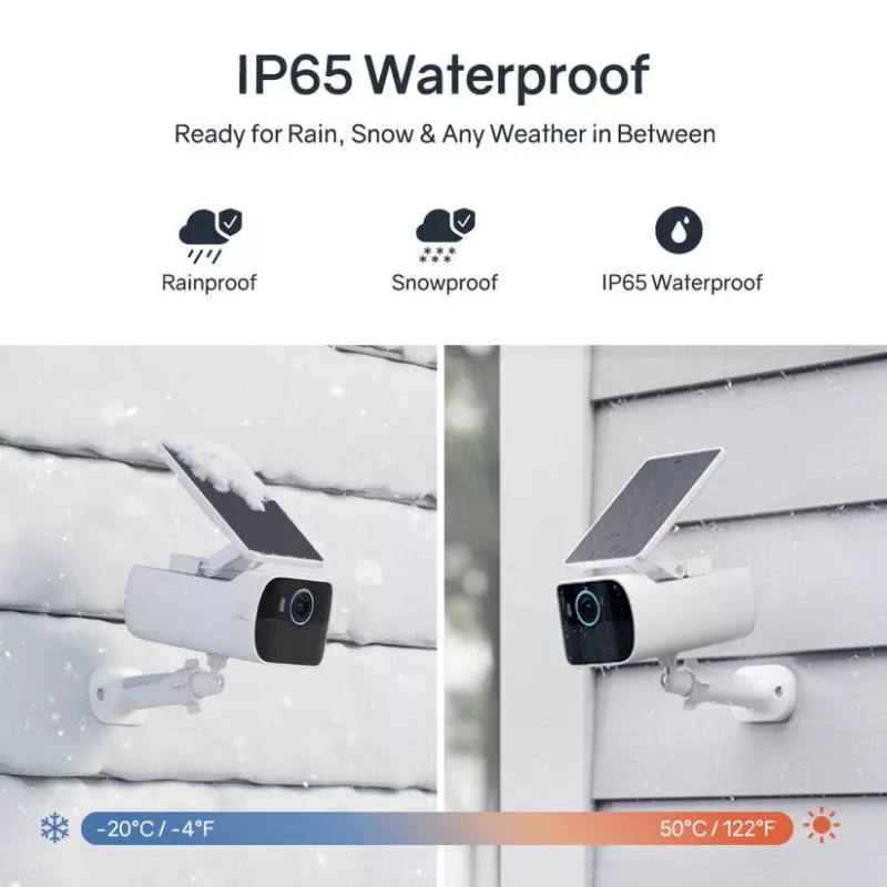 Safemo SC1 SolarCam, 4K UHD video, 8× suum, 132° vaateväli, öövaatlus, Wi-Fi 2,4 GHz, 1,5 W päikesepaneel, valge