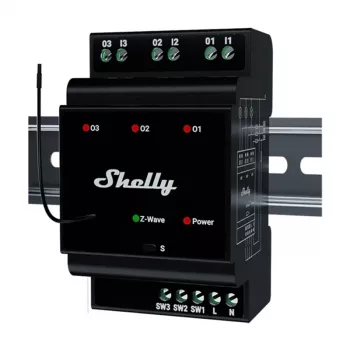 DIN-liistu nutirelee Shelly WavePro3 3-kanaliline Z-Wave, 110–240 V, 25 A kanali kohta, AES-128, DIN-kinnitus